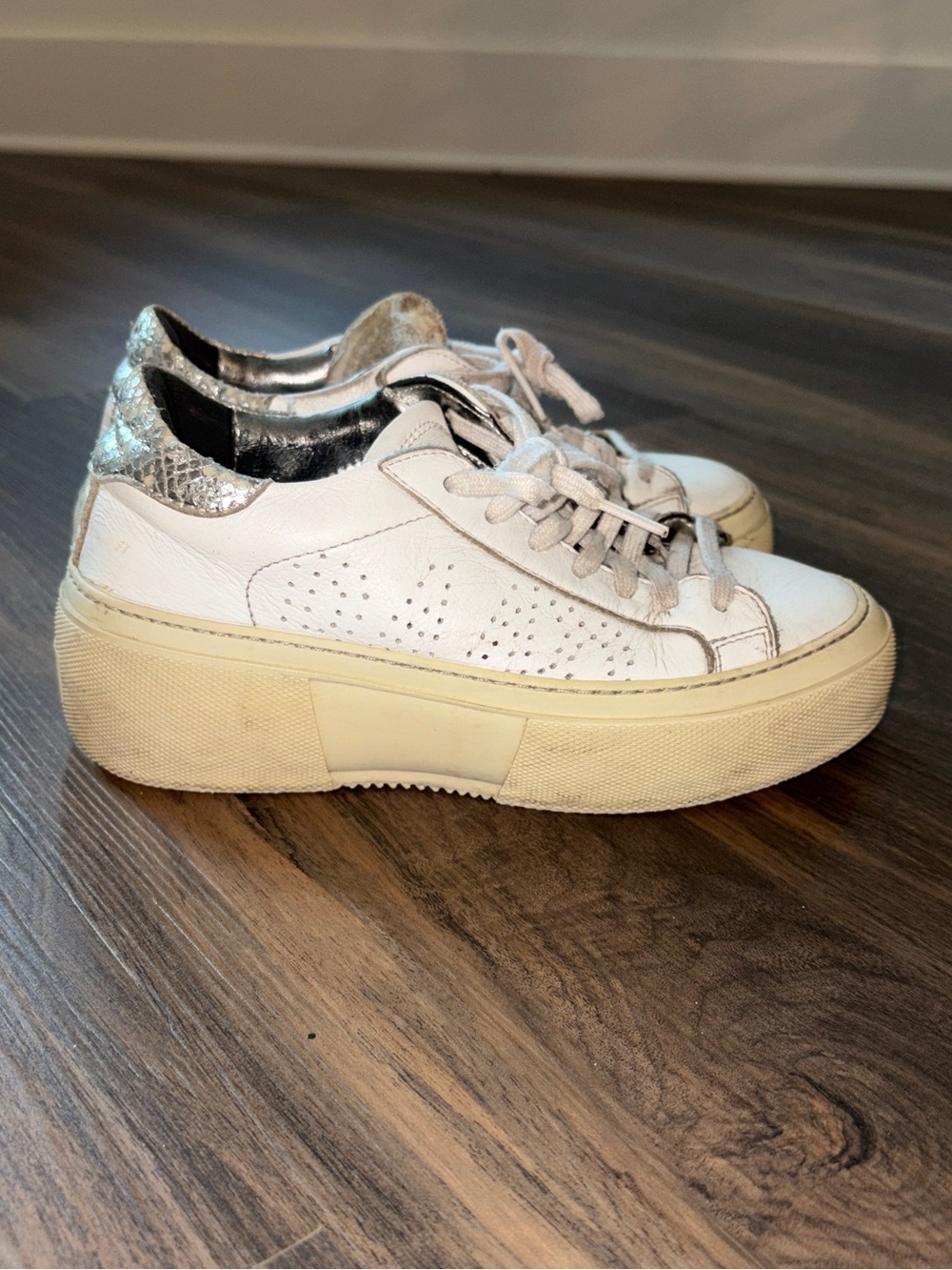 P448 Leather Platform Sneakers White Cream Silver Chunky Shoes Women’s EU 35